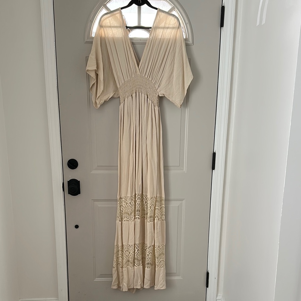 Lovestitch Cream Maxi Dress with Lace Detail